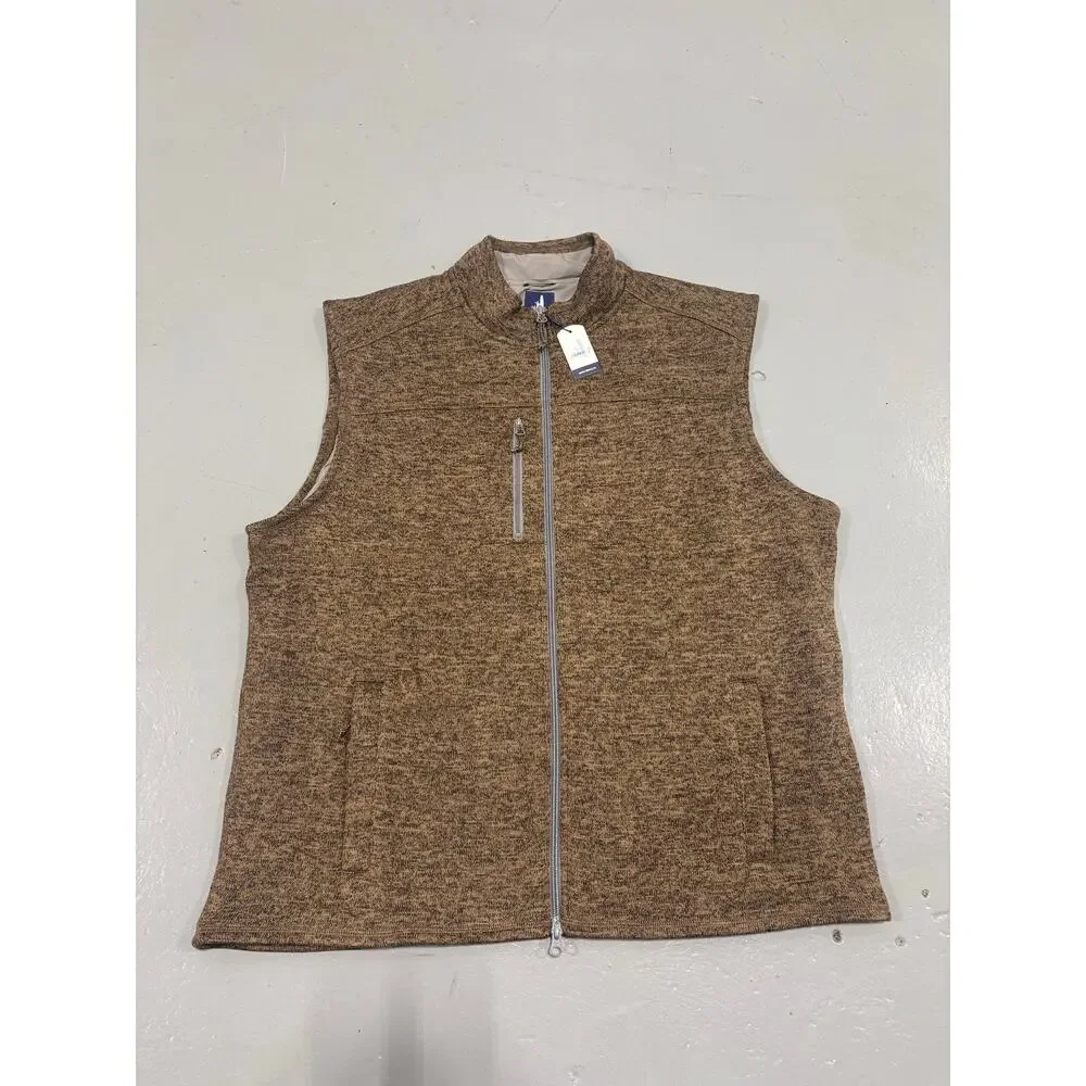 New johnnie-O Men's XL Sully 1/4 Zip Fleece Vest Brown Heather Performance GOLF